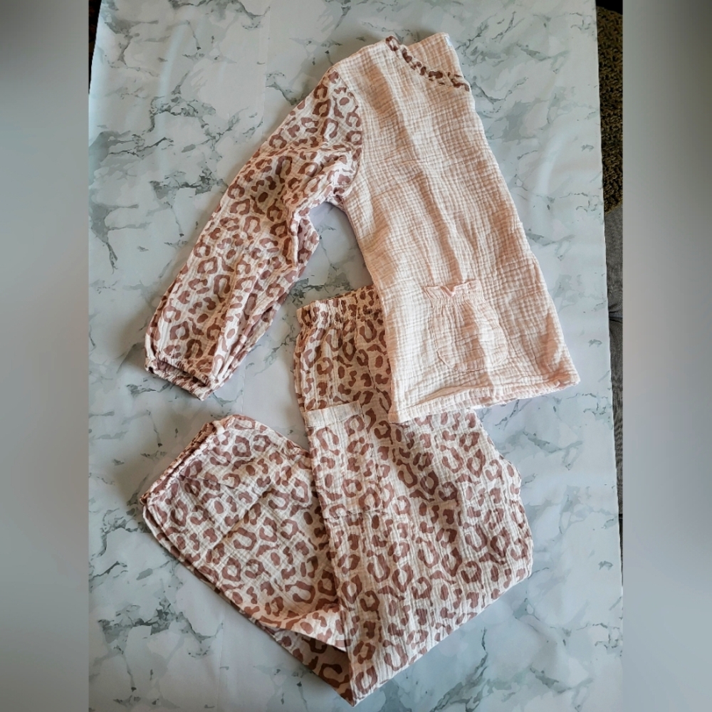 Leopard Print Cotton Gauze Lapel Pajama Set(2PCS)